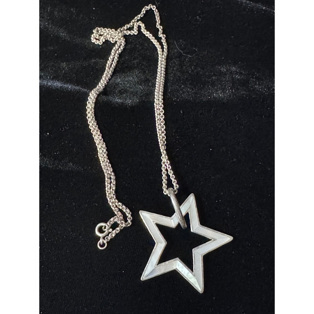 925 Sterling Silver Mother of Pearl Inlay Star 24" Box Chain Celestial Pendant